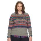 Plus Size Chaps Fairisle Crewneck Sweater, Women's, Size: 1xl, Grey