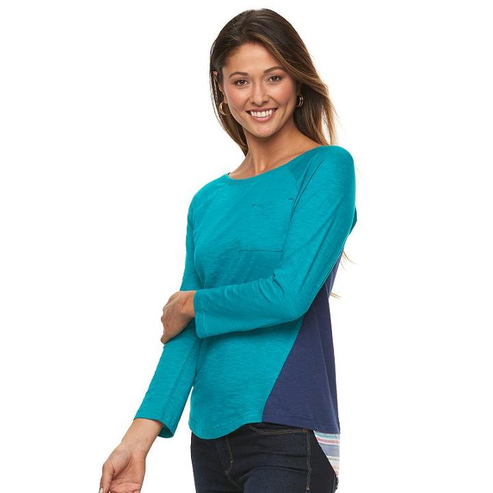 Women's Caribbean Joe Colorblock Boatneck Tee, Size: Medium, Blue Other