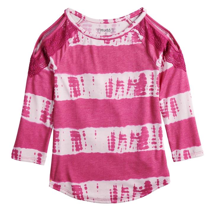 Girls 7-16 & Plus Size Mudd&reg; Crochet Trim Cold Shoulder Tee, Size: 12, Med Pink