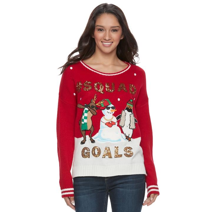Juniors' It's Our Time Squad Goals Ugly Christmas Sweater, Teens, Size: Large, Red Other