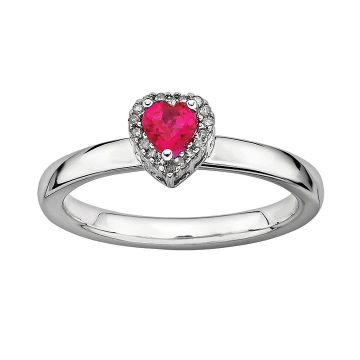 Stacks And Stones Sterling Silver Lab-created Ruby And Diamond Accent Heart Stack Ring, Women's, Size: 5, Red