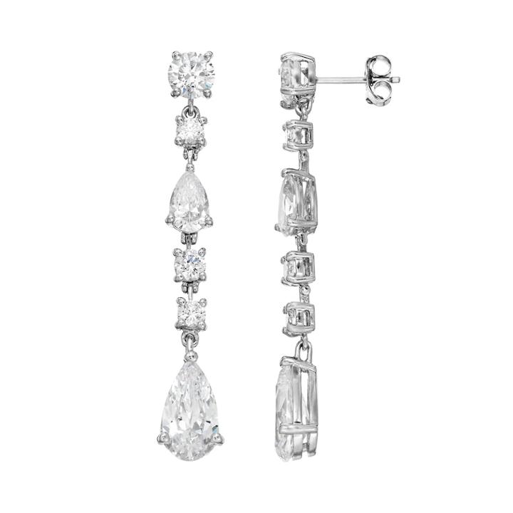 Sophie Miller Cubic Zirconia Sterling Silver Linear Drop Earrings, Women's, White