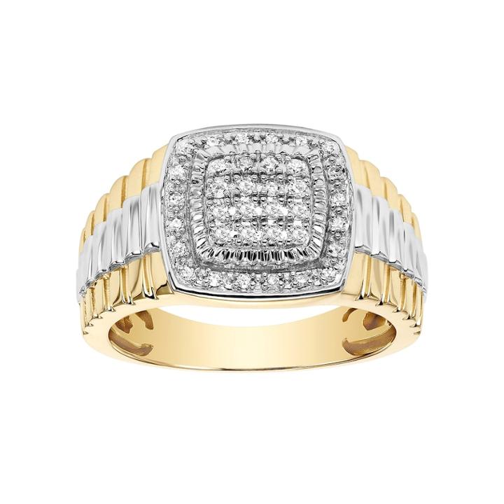 Lovemark Men's Two Tone 10k Gold 1/4 Carat T.w. Certified Diamond Square Halo Wedding Band, Size: 9, White