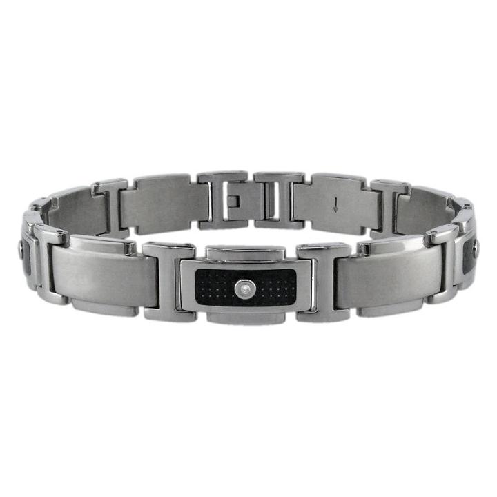 Lynx Stainless Steel 1/10-ct. T.w. Diamond And Carbon Fiber Bracelet, Men's, Grey