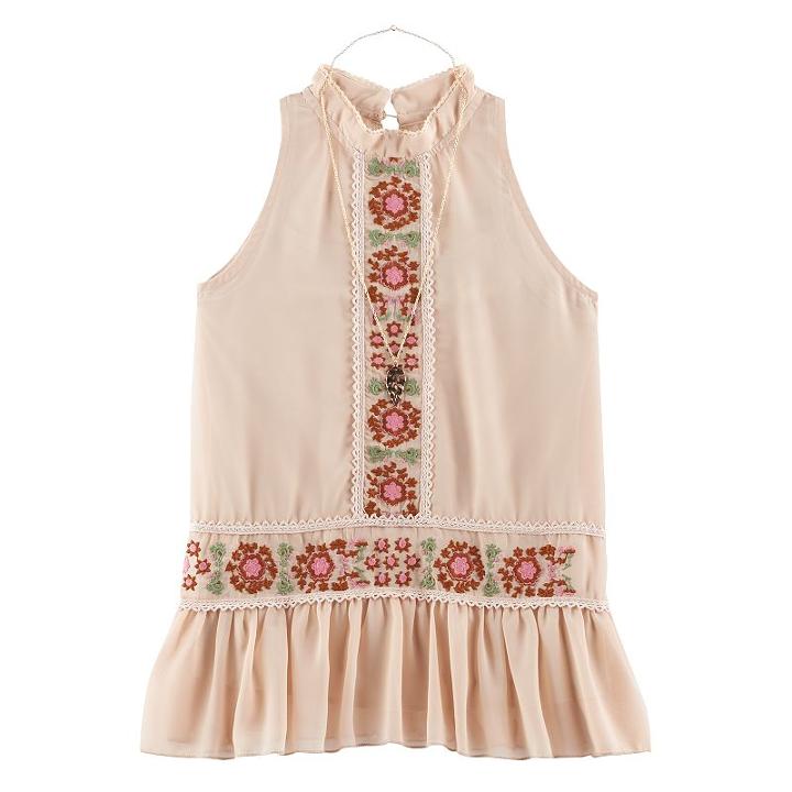 Girls 7-16 Miss Chievous Embroidered Chiffon Peplum Top With Necklace, Girl's, Size: Xl, Beig/green (beig/khaki)