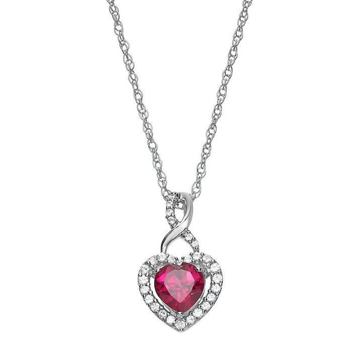 Sterling Silver Lab-created Ruby & Lab-created White Sapphire Heart Pendant, Women's, Size: 18, Red