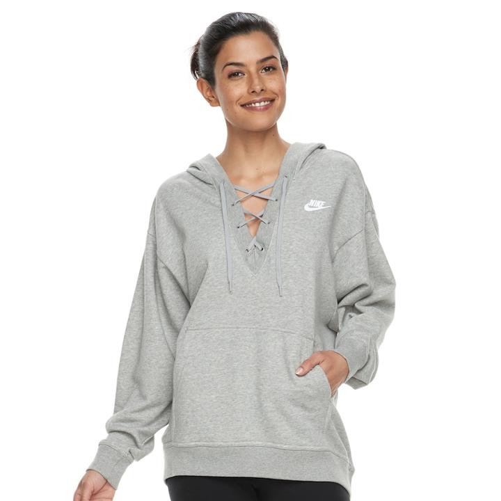 Women's Nike Sportswear Lace-up Hoodie, Size: Large, Grey