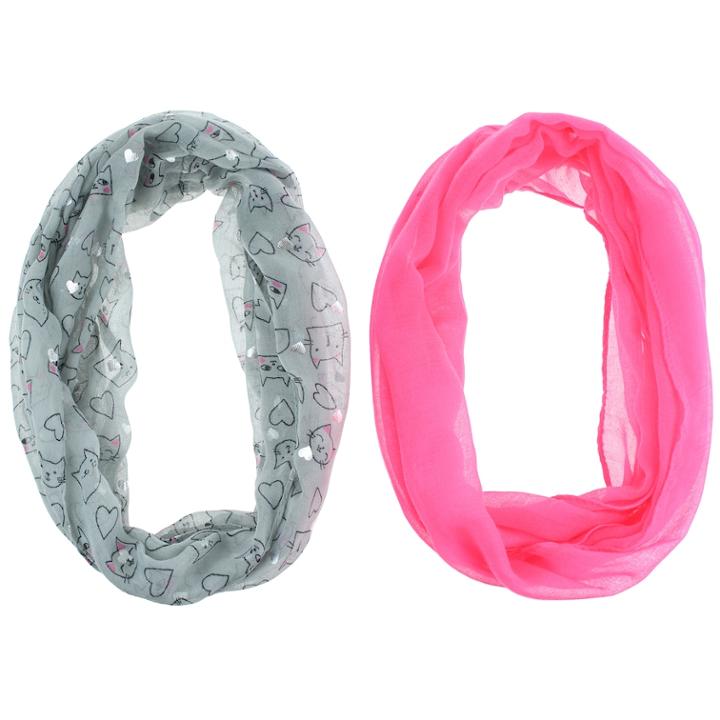 Girls 7-14 2-pack Kitty Cat & Solid Loop Infinity Scarves, Dark Grey
