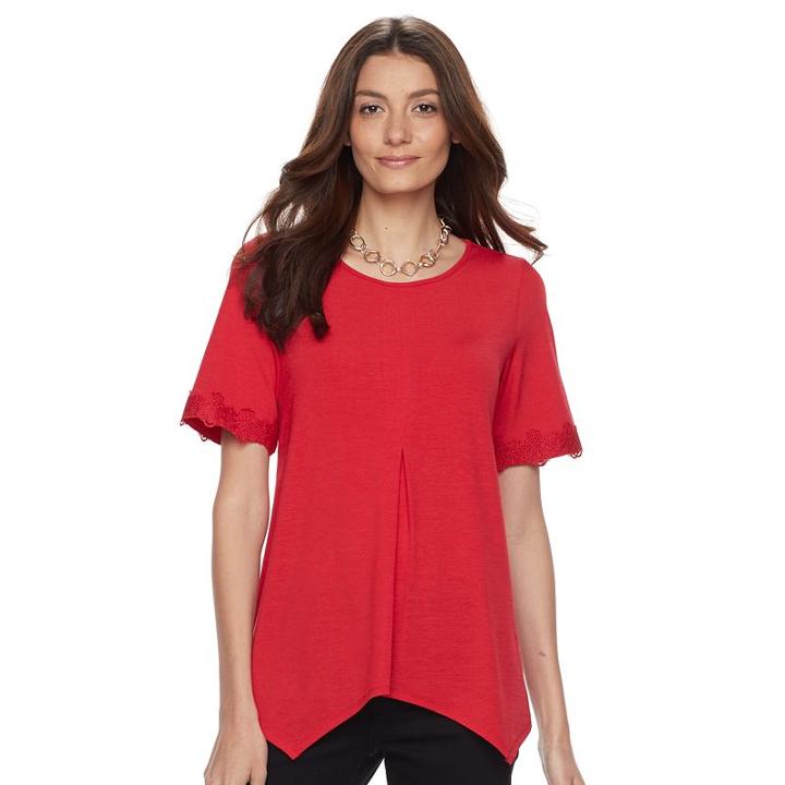 Women's Dana Buchman Lace-trim Sharkbite Top, Size: Large, Med Red