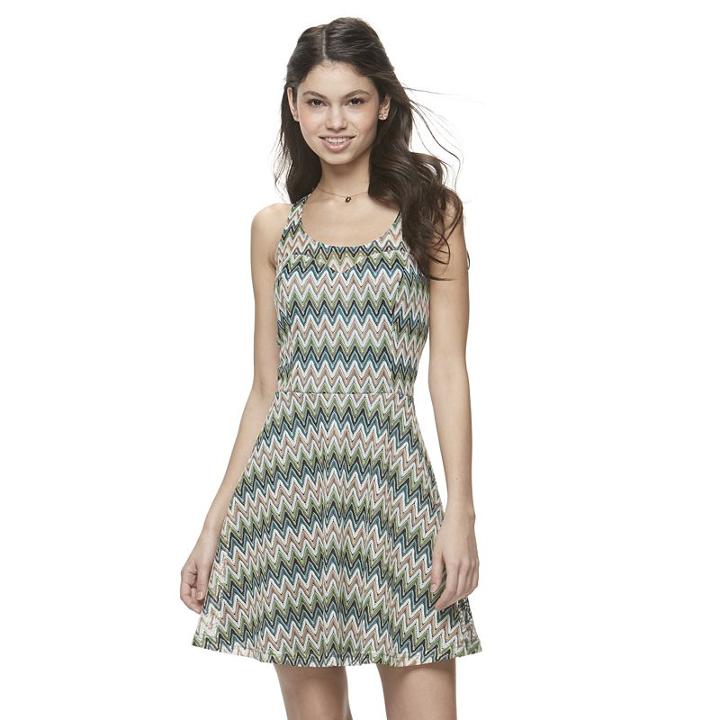 Juniors' Candie's&reg; Chevron Skater Dress, Girl's, Size: Large, Green Oth