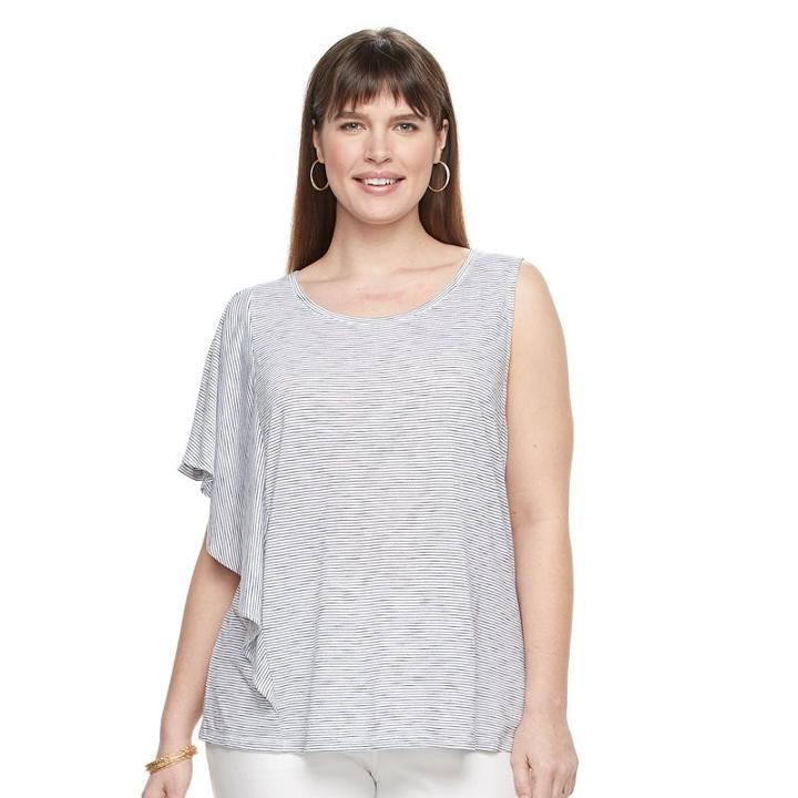 Plus Size Apt. 9&reg; Striped One-shoulder Top, Women's, Size: 2xl, White