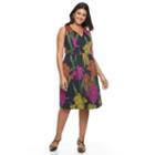 Plus Size Chaya Flower Print Fit & Flare, Women's, Size: 16 W, Blue (navy)