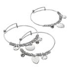 Hammered Charm Bangle Bracelet Set, Women's, Silver
