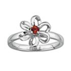 Stacks And Stones Sterling Silver Garnet Flower Stack Ring, Women's, Size: 8