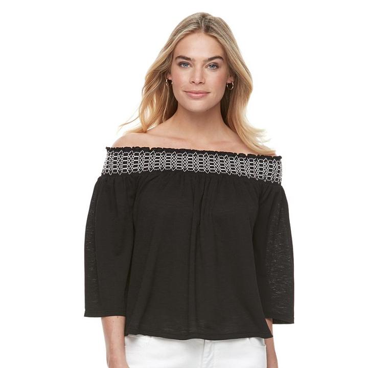 Petite Apt. 9&reg; Smocked Off-the-shoulder Top, Women's, Size: L Petite, Black