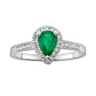 The Regal Collection 14k White Gold Genuine Emerald And 1/8-ct. T.w. Igl Certified Diamond Teardrop Ring, Women's, Size: 7, Green