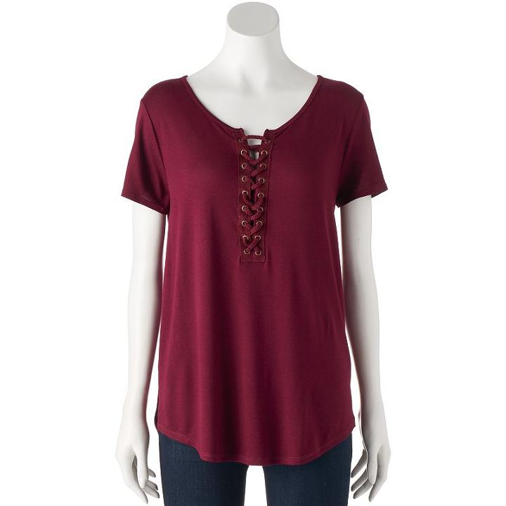 Juniors' Pink Republic Lace-up Swing Tee, Teens, Size: Xl, Brt Red