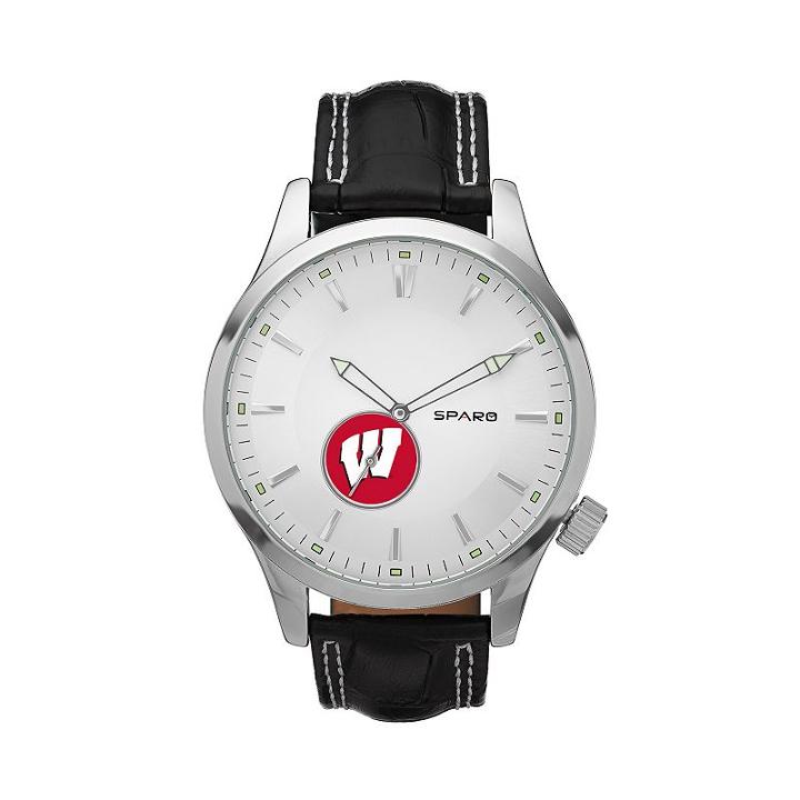 Sparo Watch - Men's Icon Wisconsin Badgers Leather, Black