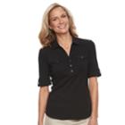 Women's Croft & Barrow&reg; Woven-trim Polo, Size: Large, Black
