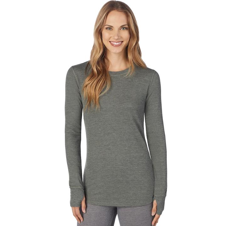 Women's Cuddl Duds Strecth Thermal Crewneck Top, Size: Small, Med Green