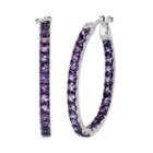 Oro Leoni Sterling Silver Amethyst Inside-out Hoop Earrings - Made With Genuine Swarovski Gemstones, Women's, Purple