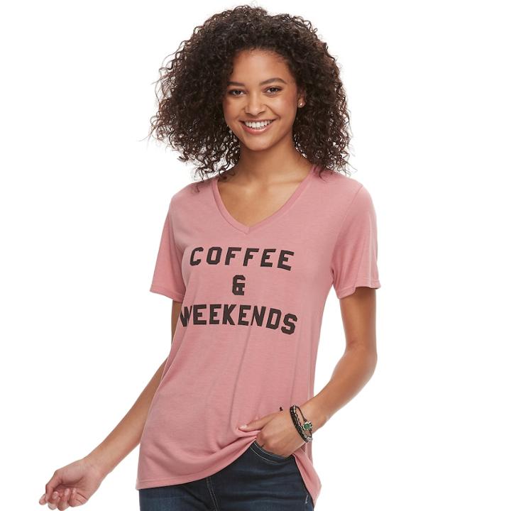 Juniors' Coffee & Weekends Tee, Teens, Size: Medium, Pink