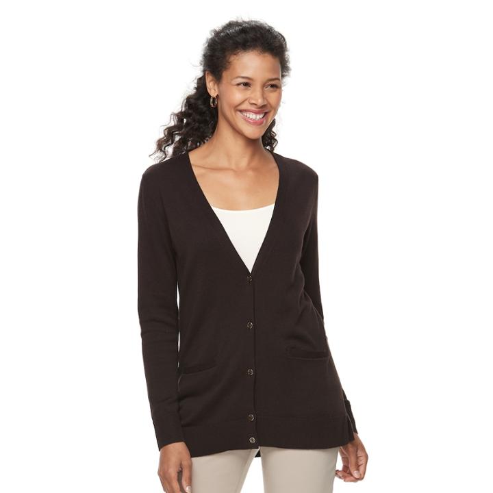Women's Croft & Barrow® V-neck Button-down Cardigan, Size: Large, Dark Brown