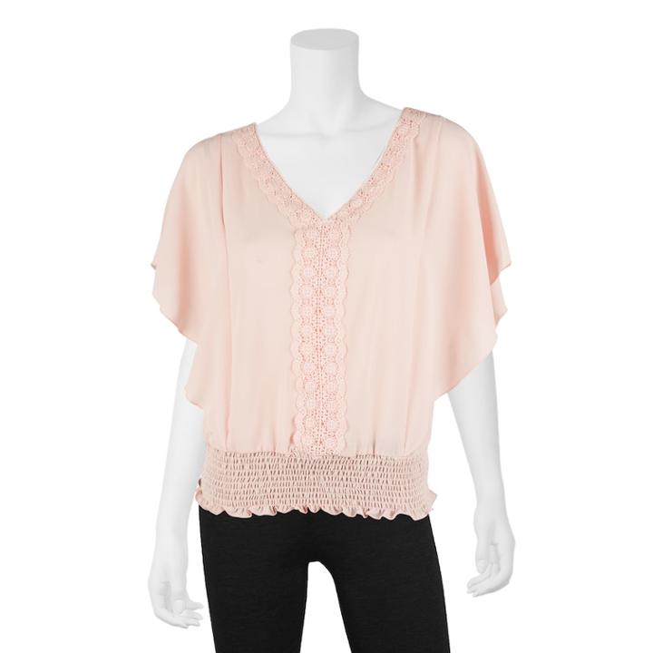 Juniors' Iz Byer Crochet Flutter Sleeve Top, Teens, Size: Medium, Light Pink