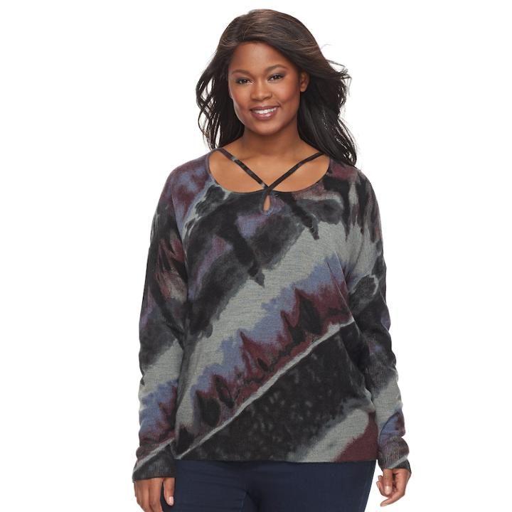 Plus Size Rock & Republic&reg; Strappy Tie Dye Sweater, Women's, Size: 0x, Grey Other