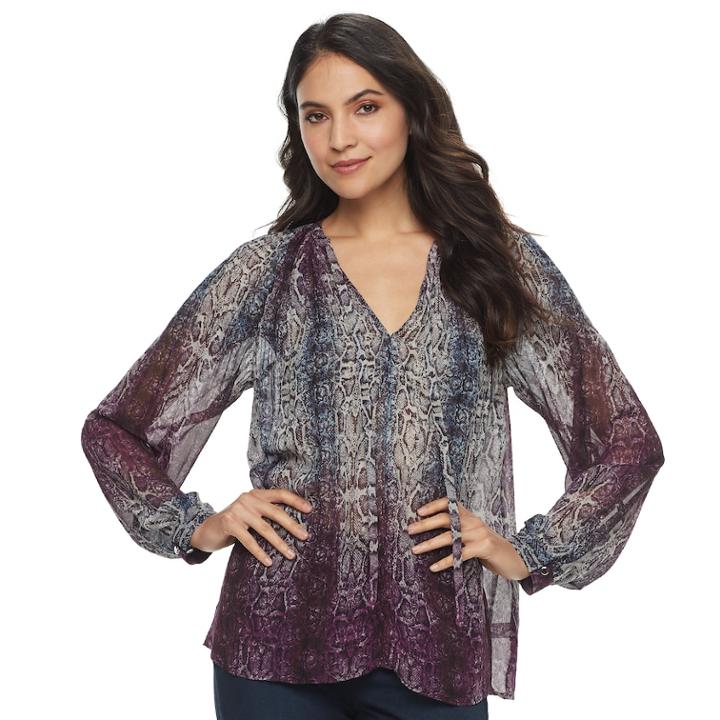 Women's Jennifer Lopez Printed Peasant Top, Size: Medium, Blue