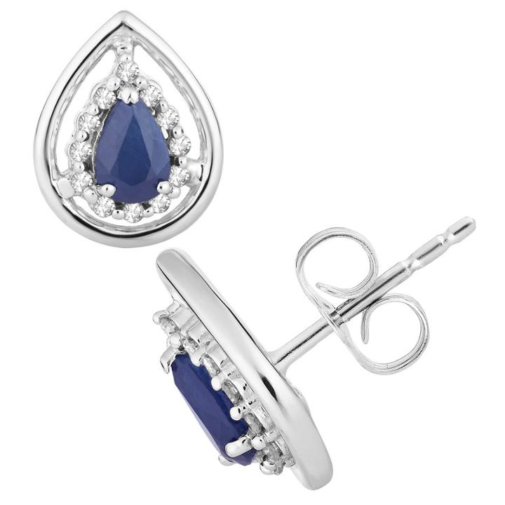 10k White Gold Sapphire & 1/8 Carat T.w. Diamond Teardrop Earrings, Women's, Blue