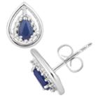 10k White Gold Sapphire & 1/8 Carat T.w. Diamond Teardrop Earrings, Women's, Blue