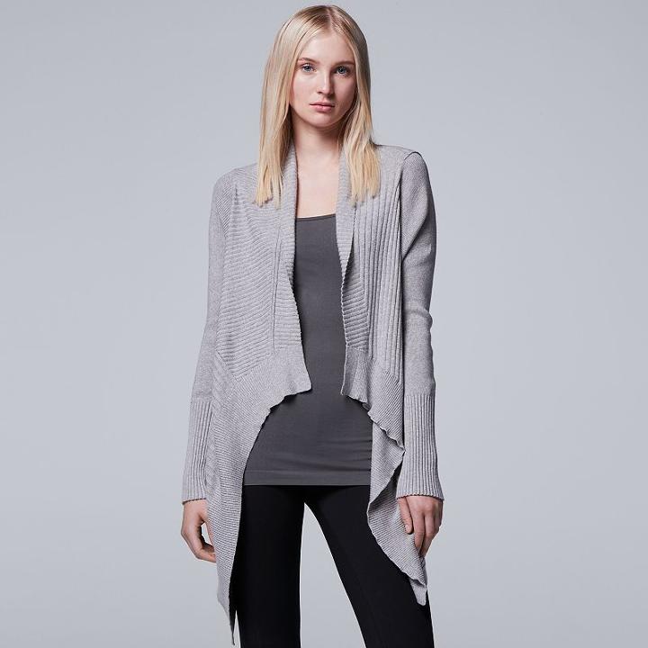 Women's Simply Vera Vera Wang Mixed-stitch Flyaway Cardigan, Size: Large, Grey