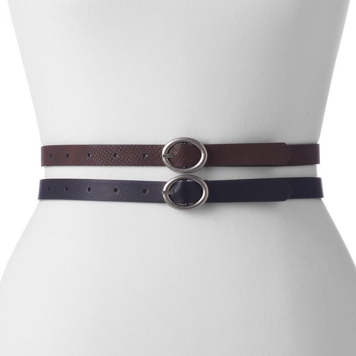 Women's Apt. 9&reg; 2-for-1 Reversible Belt Set, Size: Small, Grey (charcoal)