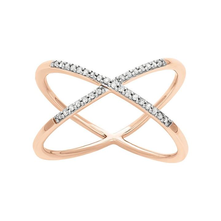 1/10 Carat T.w. Diamond 14k Gold-bonded Sterling Silver X Ring, Women's, Size: 7, Pink