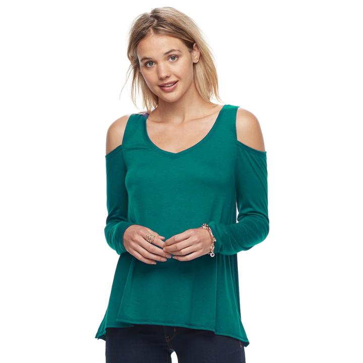 Juniors' So&reg; Cold Shoulder Long Sleeve Tee, Teens, Size: Xl, Med Green