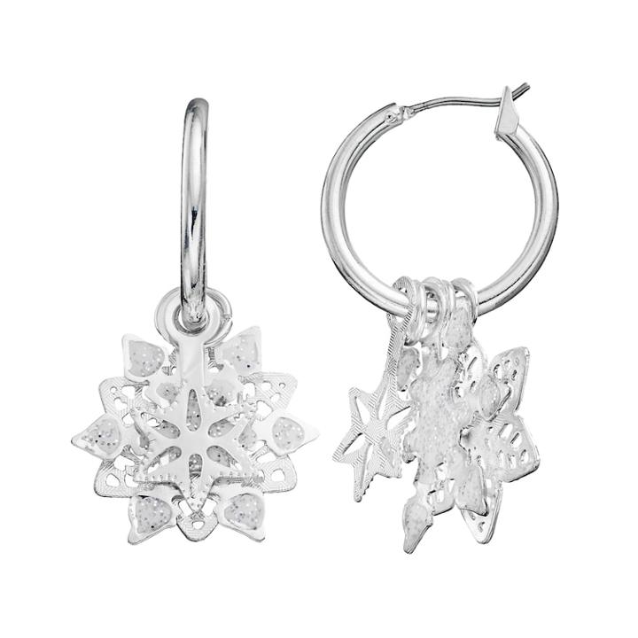 Snowflake Hoop Earrings, Women's, Silver