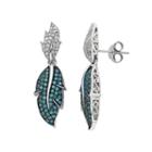 Sterling Silver 1 Carat T.w. Blue & White Diamond Leaf Drop Earrings, Women's