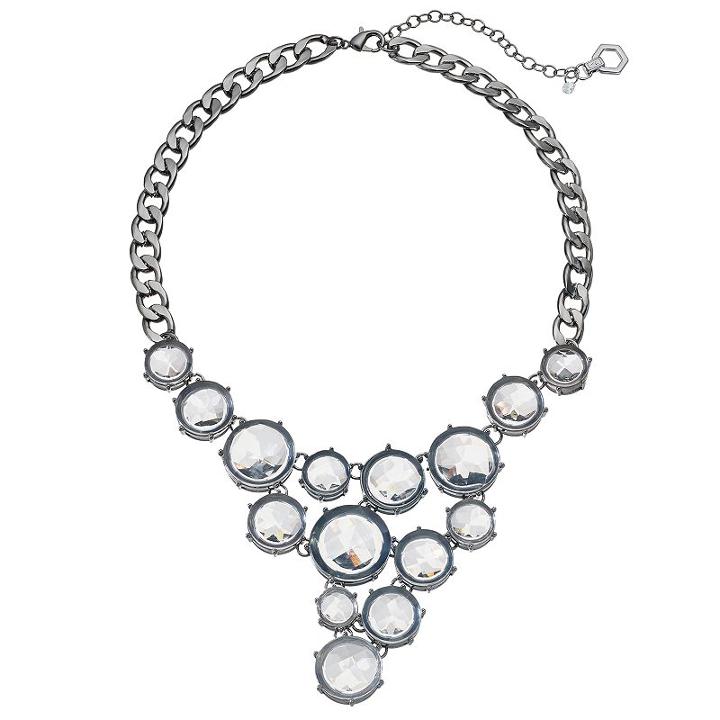 Simply Vera Vera Wang Clear Round Stone Asymmetrical Statement Necklace, Women's, Oxford