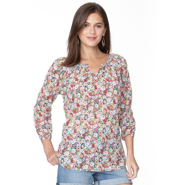 Women's Chaps Printed Georgette Blouse, Size: Xs, Pink Ovrfl