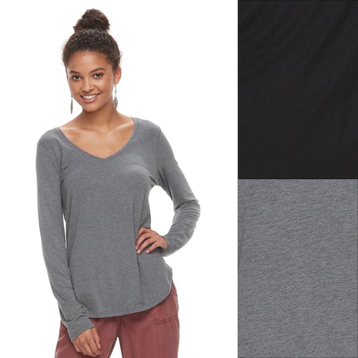Juniors' So&reg; 2-pack Perfect V-neck Tee, Teens, Size: Small, Black
