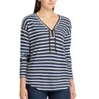 Women's Chaps Striped Lace-up Top, Size: Medium, Blue