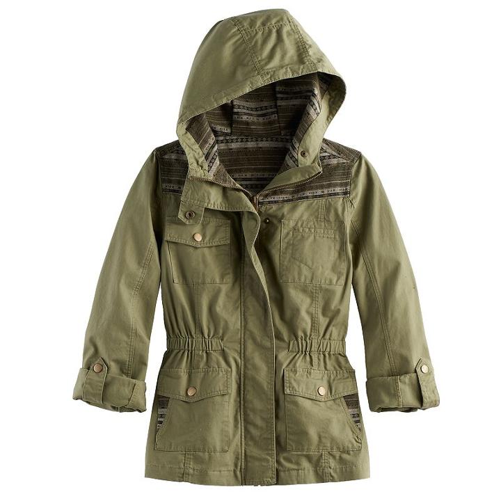 Girls 7-16 Mudd&reg; Lightweight Jacquard Pieced Utility Jacket, Size: 7-8, Dark Green
