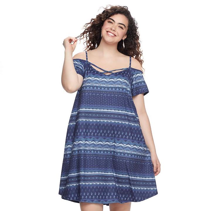 Juniors' Plus Size Mudd&reg; Off-the-shoulder Strappy Fit & Flare Dress, Teens, Size: 2xl, Blue