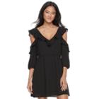 Juniors' Trixxi Ruffle Cold Shoulder Skater Dress, Teens, Size: Large, Black