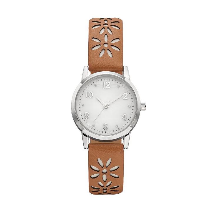 Women's Floral Cutout Watch, Size: Medium, Brown