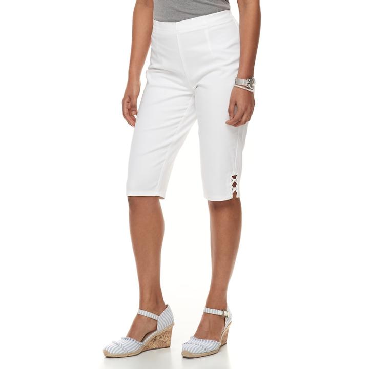 Petite Croft & Barrow&reg; Strappy Hem Pull-on Skimmer Capris, Women's, Size: 12 Petite, White