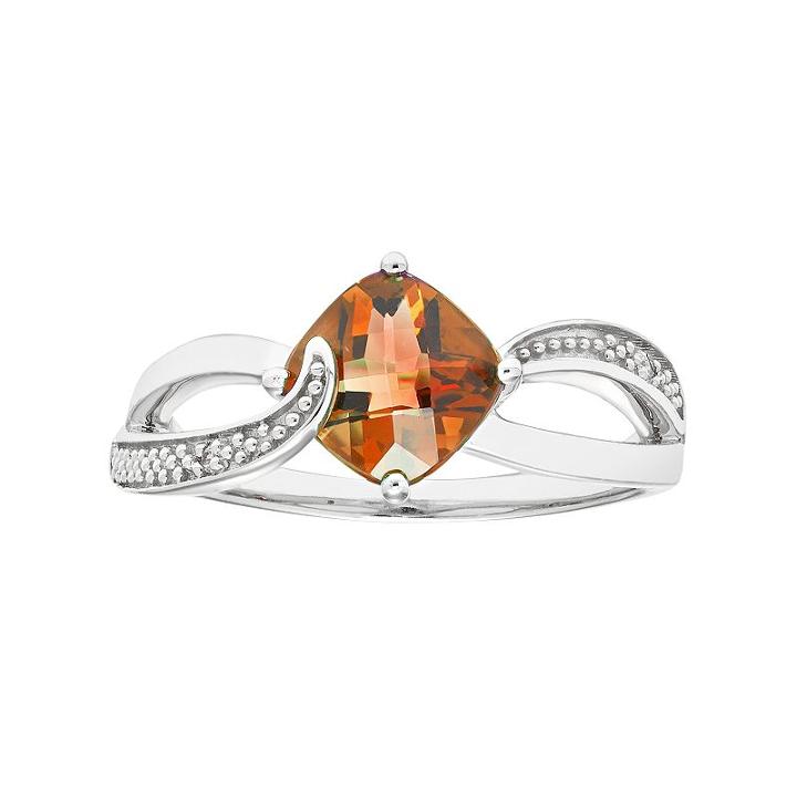 Sterling Silver Citrine & Diamond Accent Cushion Bypass Ring, Women's, Size: 5, Orange