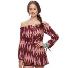 Juniors' About A Girl Print Off-the-shoulder Romper, Size: Xl, Purple Oth