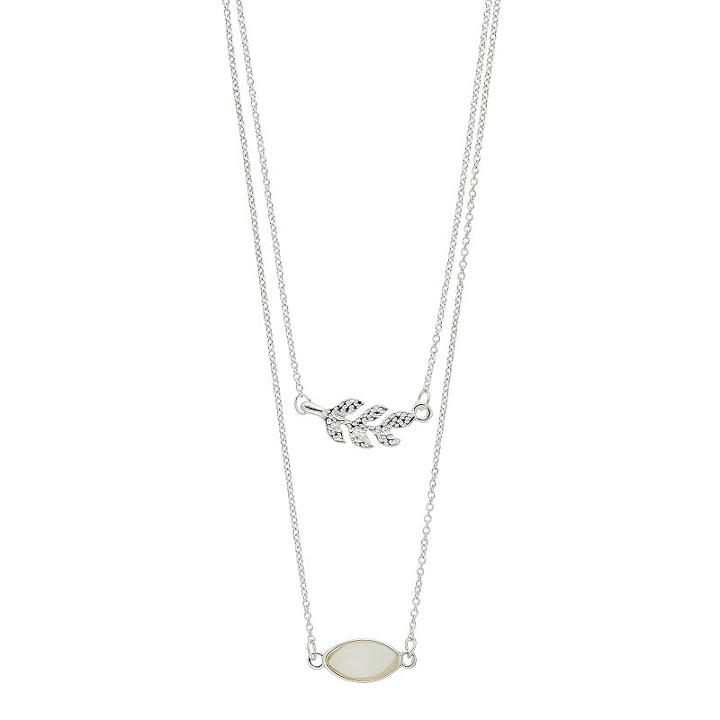 Lc Lauren Conrad Leaf & Marquise Stone Layered Necklace, Women's, White